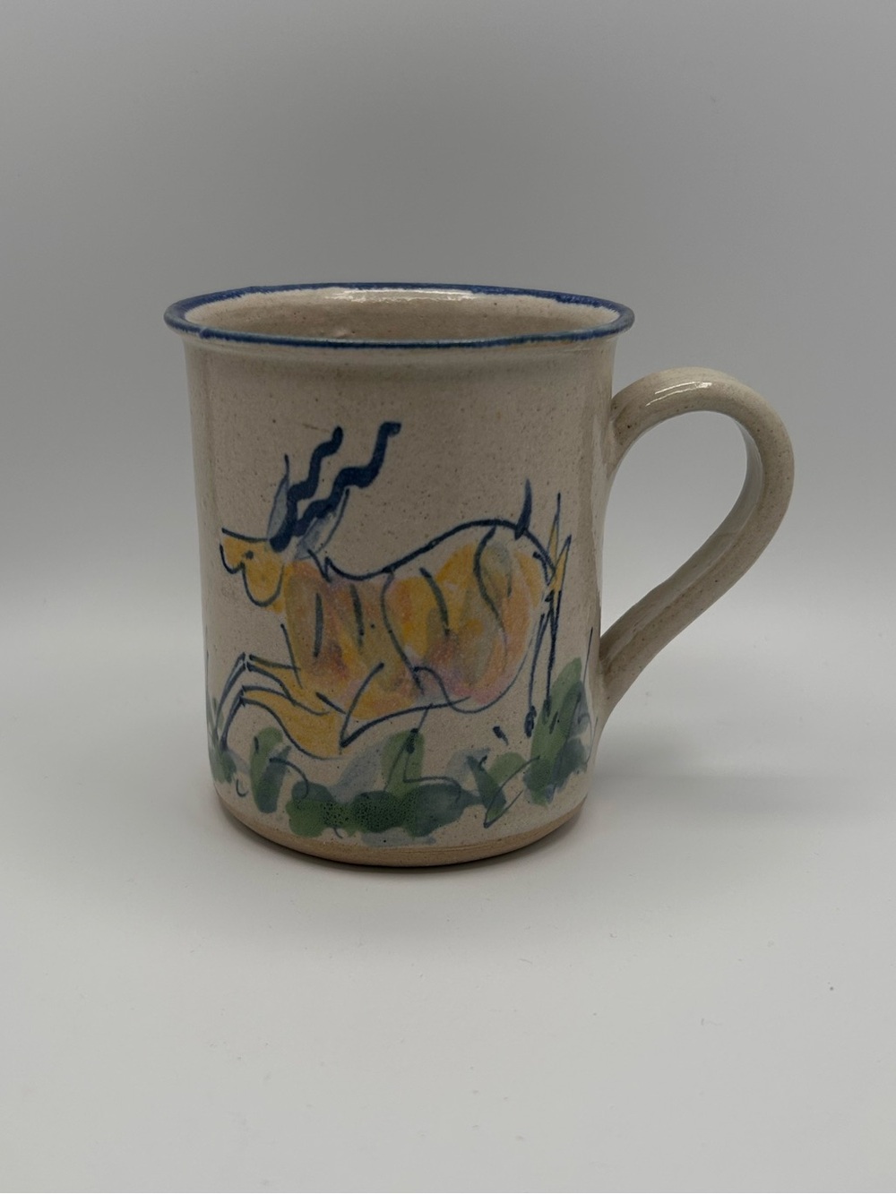 Vintage 1994 M. Ray Zimbabwe Hand Painted Antelope Mug | Naturecore Boho Ceramic